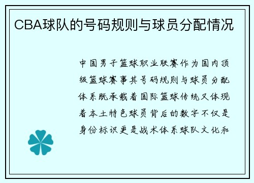 CBA球队的号码规则与球员分配情况