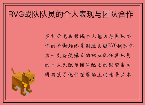 RVG战队队员的个人表现与团队合作